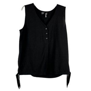 Ibex Blouse V Neck Side Tie Wool Blend Black